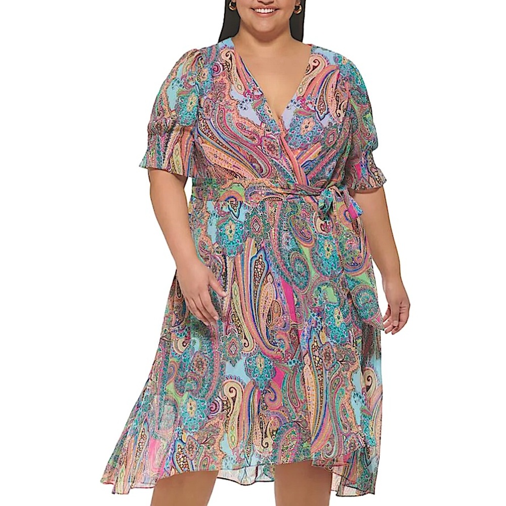 Tommy Hilfiger Fit and Flare Paisley Dress-Plus Size 18W